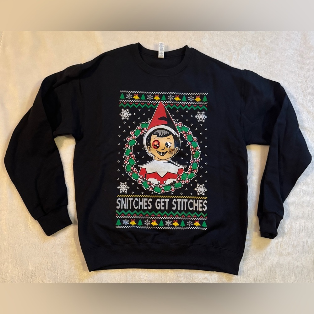 Wild Bobby “Snitches Get Stitches” Ugly Christmas Unisex Crewneck Sweatshirt - M